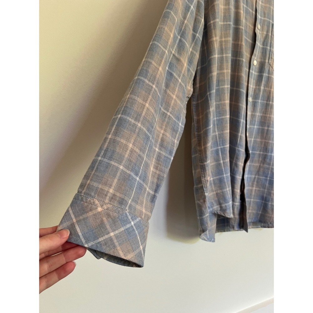 Rails Wyatt Shoreline Pach Tide Blue Tan Plaid Cotton Button Down Shirt Mens L‎ - Picture 4 of 8